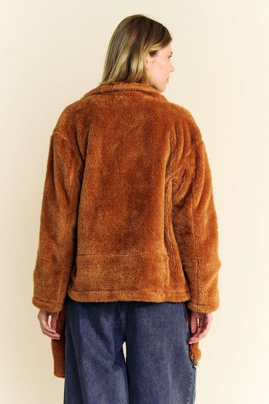 Davi & Dani Fuzzy Zip Up Collared Neck Jacket - Charming Charlie