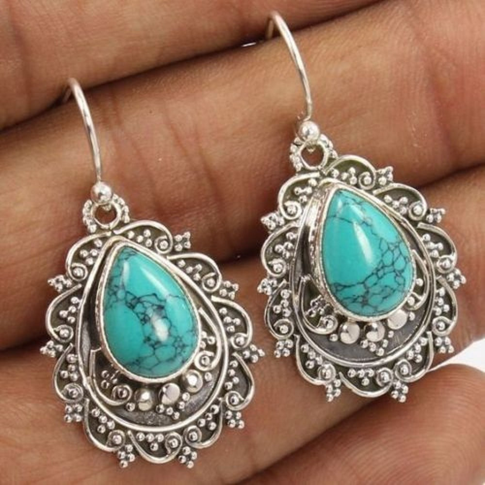 Artificial Turquoise Alloy Teardrop Dangle Earrings - Charming Charlie