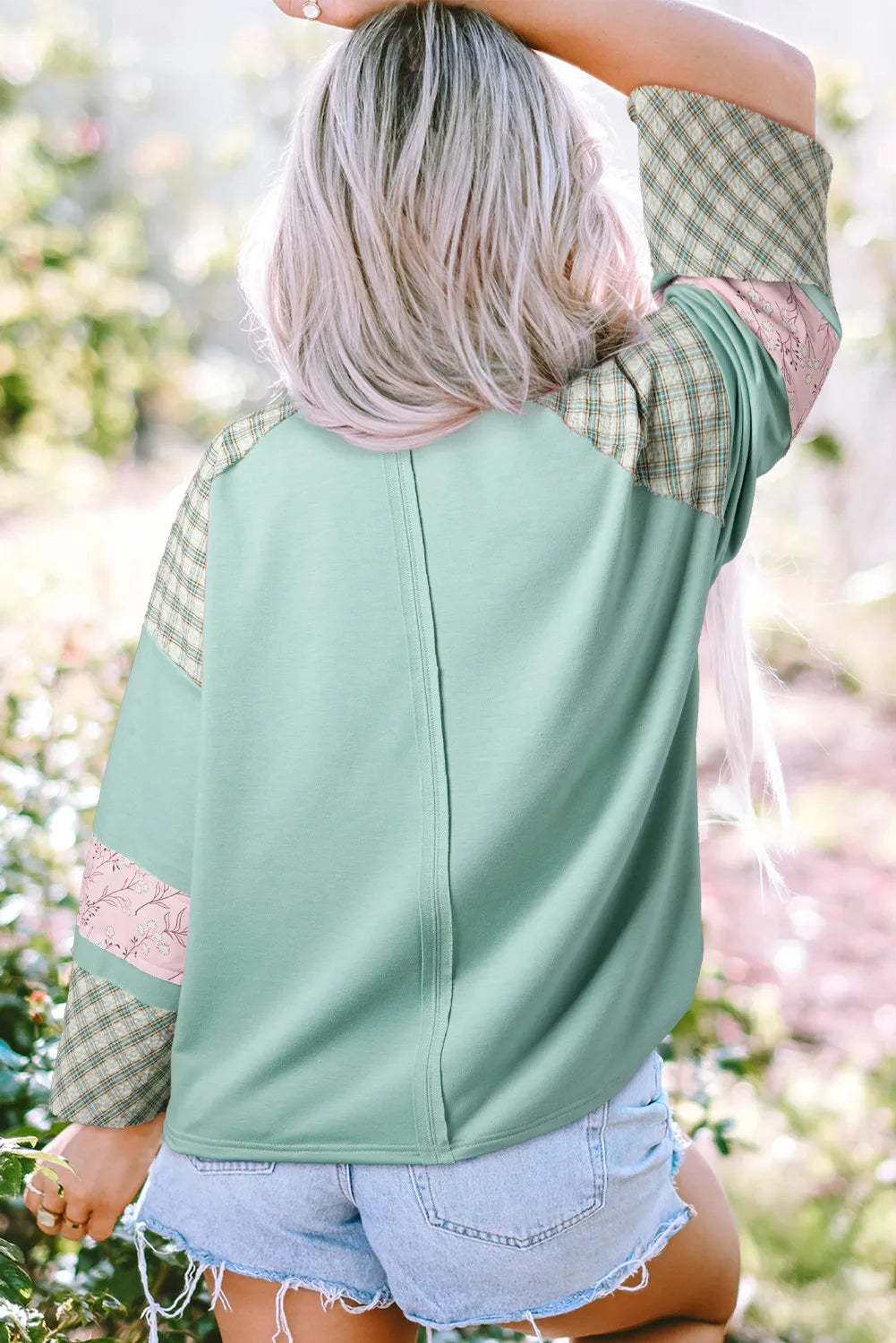 Heart Plaid Round Neck Long Sleeve Blouse - Charming Charlie