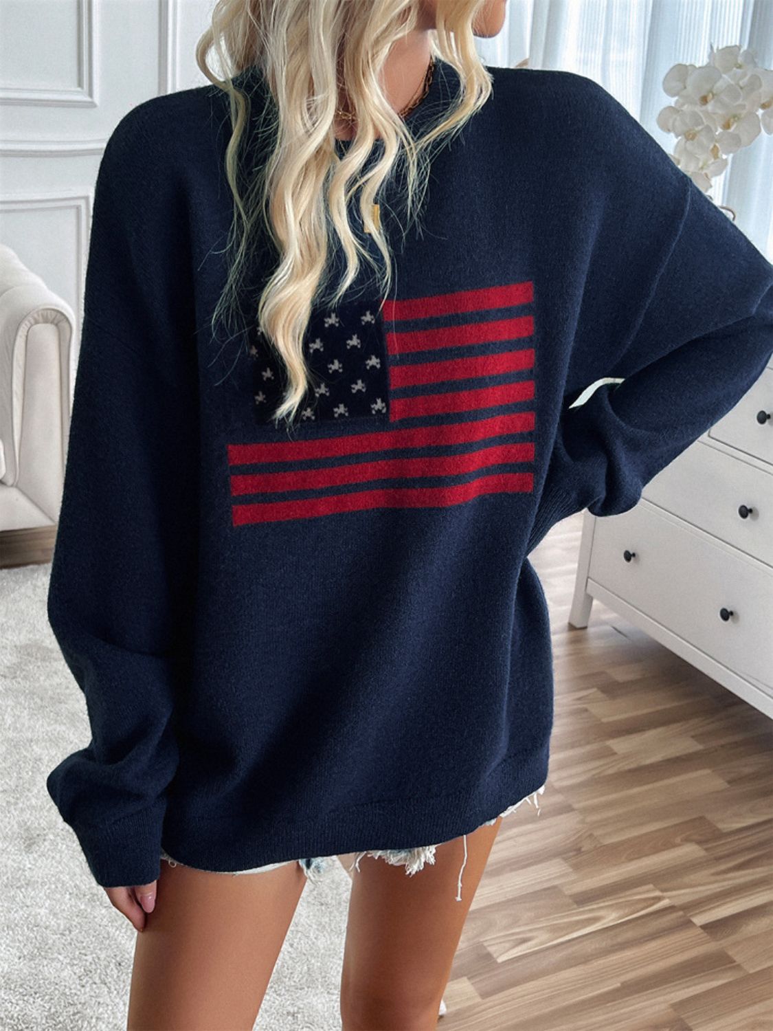Devine US Flag Round Neck Long Sleeve Knit Top - Charming Charlie