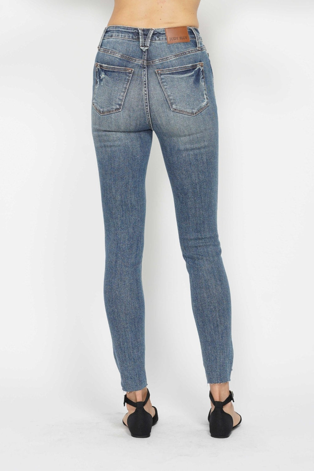 Judy Blue Full Size Tummy Control Vintage Wash Hem Destroy Skinny Jeans - Charming Charlie