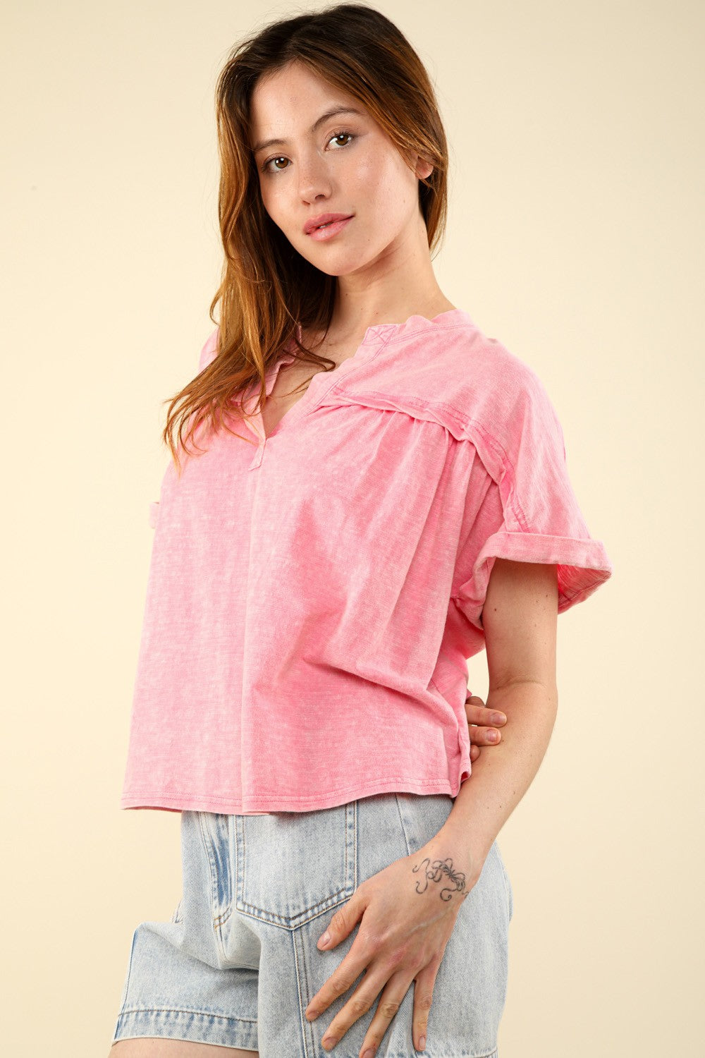 VERY J Nochted Short Sleeve Washed T-Shirt - Charming Charlie