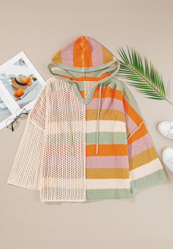 Openwork Color Block Hooded Sweater - Charming Charlie
