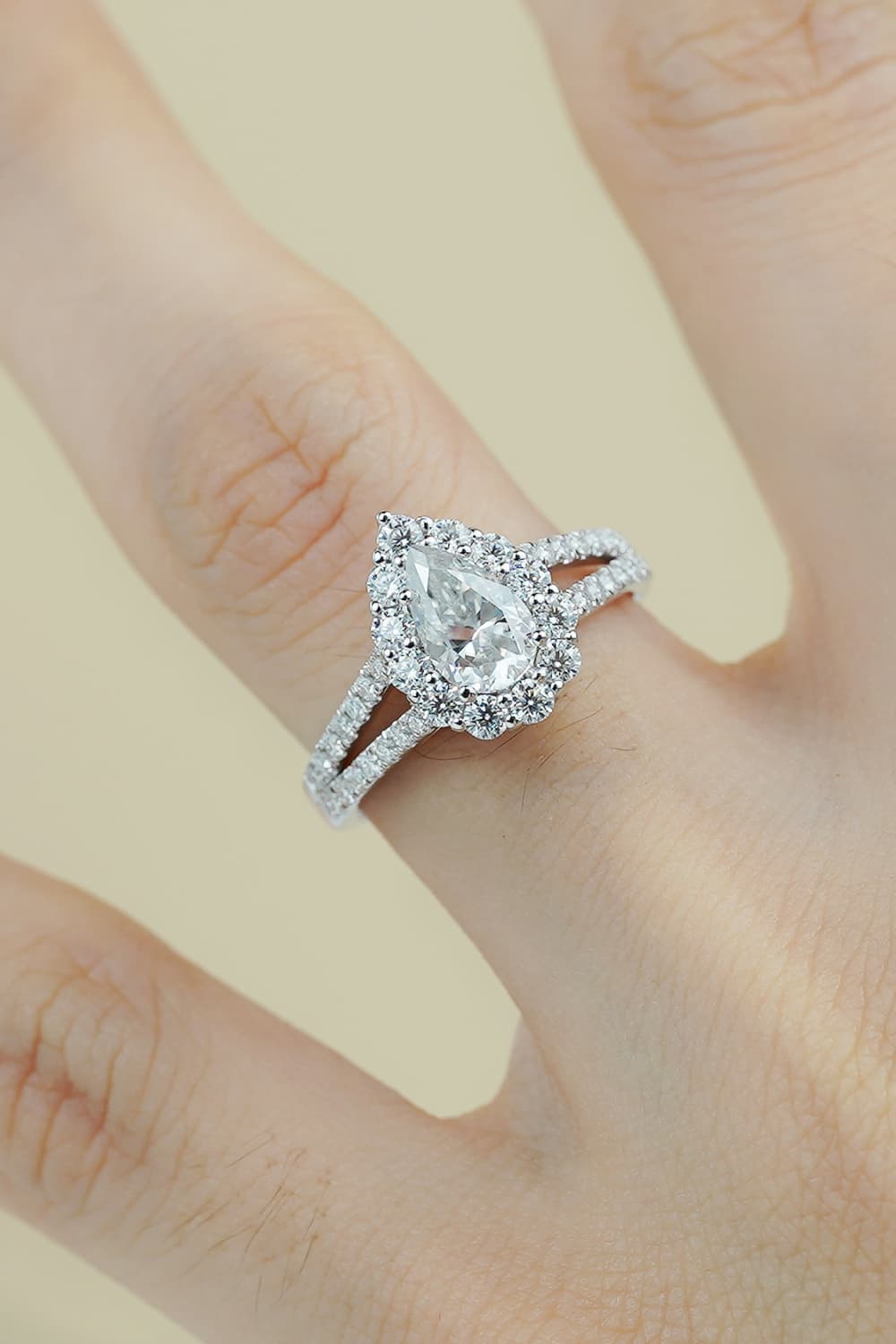 1 Carat Moissanite Teardrop Split Shank Ring - Charming Charlie