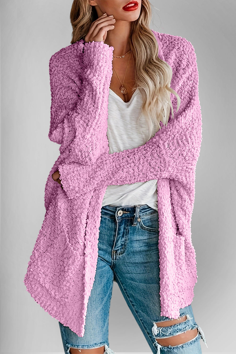 Double Take Pocketed Open Front Long Sleeve Cardigan - Charming Charlie