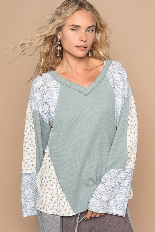 POL Lace Floral Round Neck Knit Top - Charming Charlie