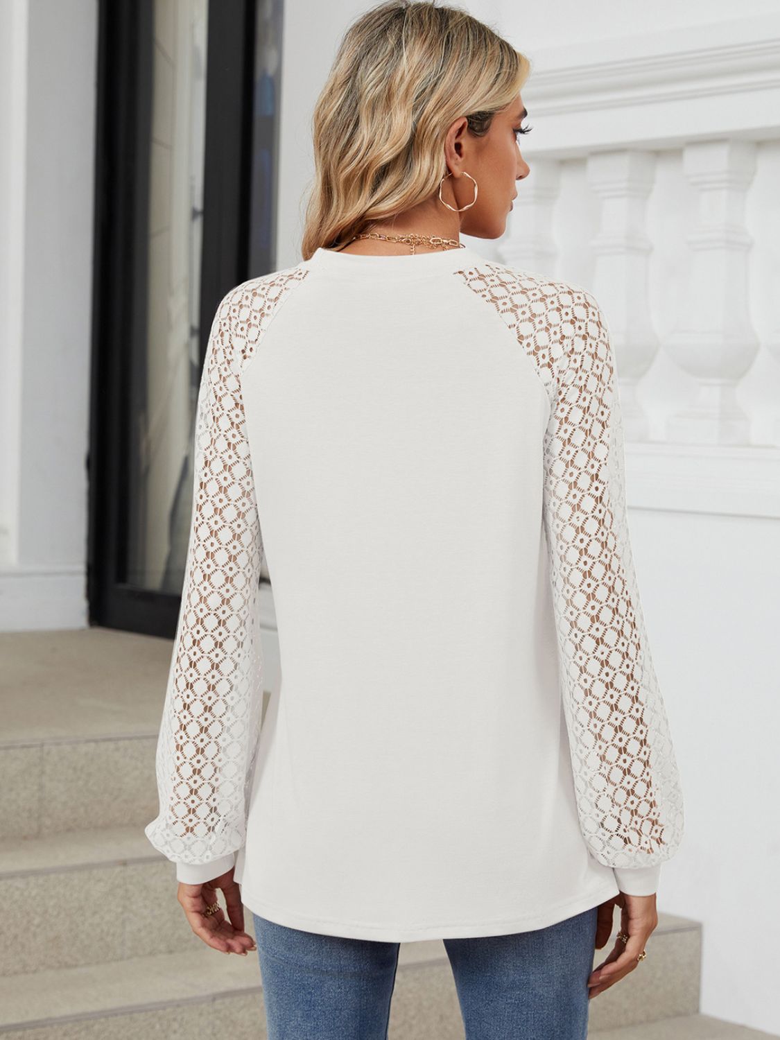 Round Neck Lace Long Sleeve Top - Charming Charlie