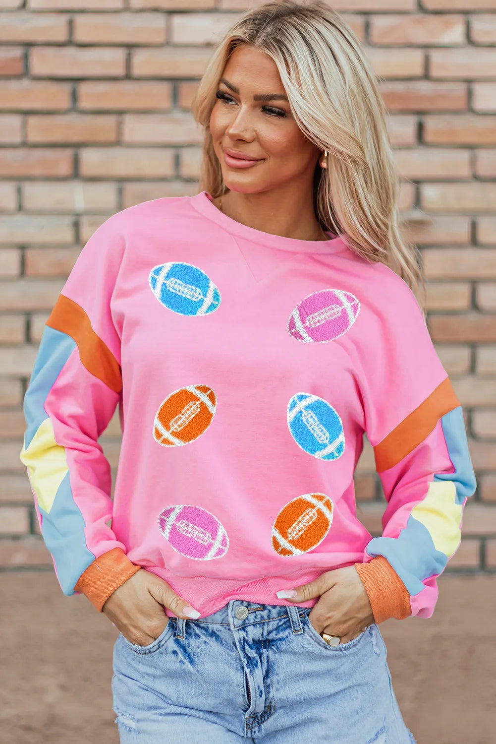 Contrast Football Long Sleeve Sweatshirt - Charming Charlie