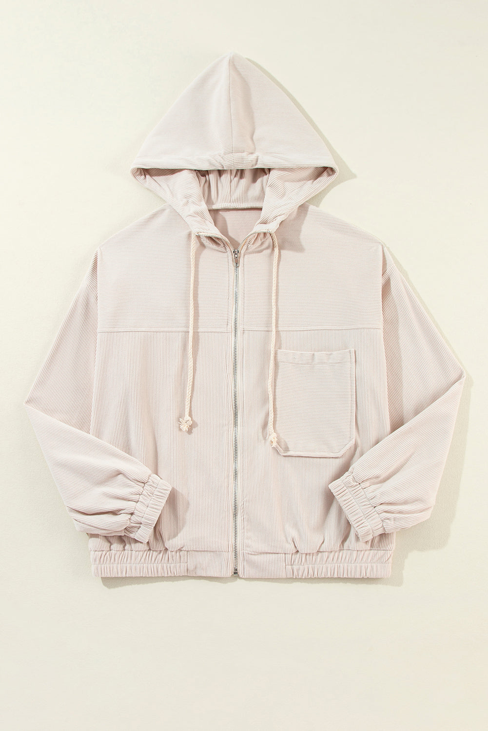 Pocketed Zip Up Long Sleeve Hooded Jacket - Charming Charlie