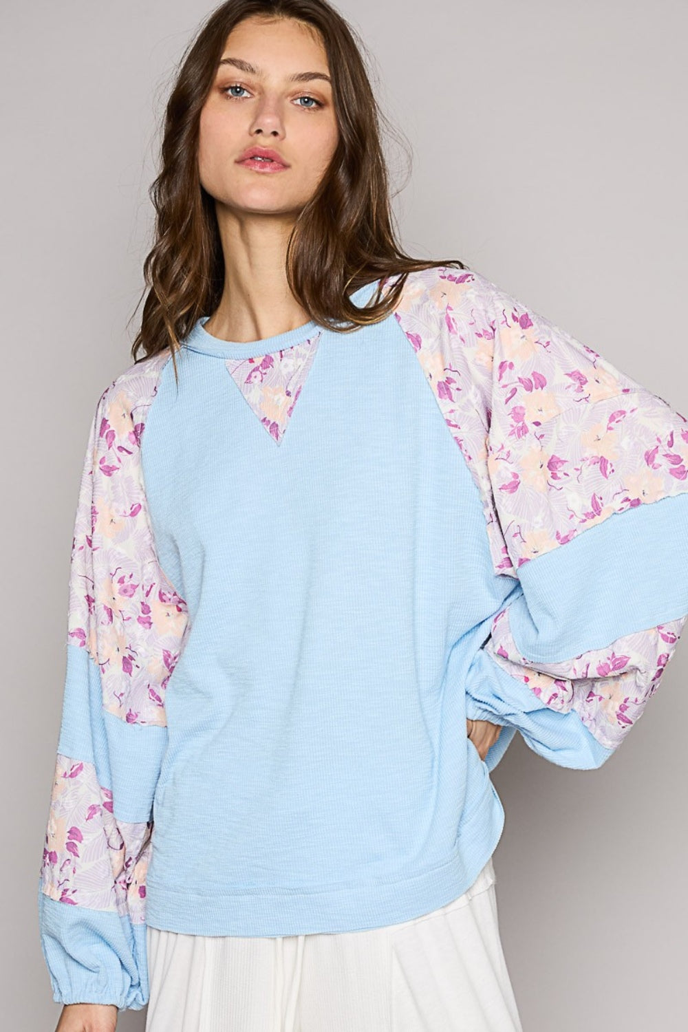 POL Round Neck Balloon Floral Long Sleeve Top - Charming Charlie
