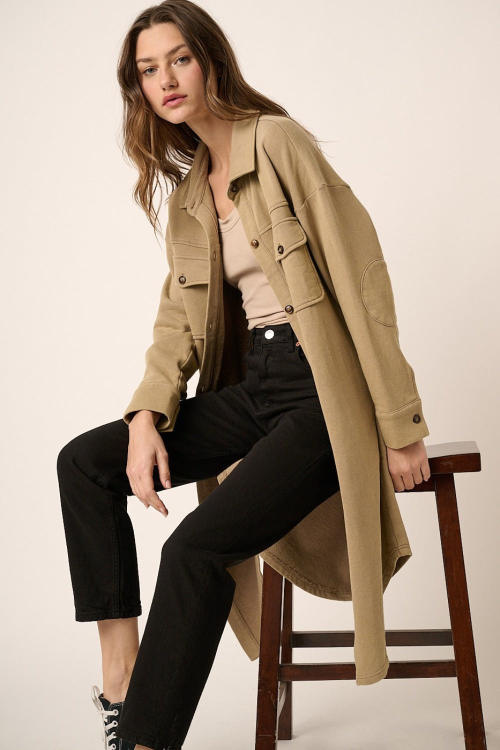 Mittoshop Acid Wash French Terry Longline Shacket - Charming Charlie