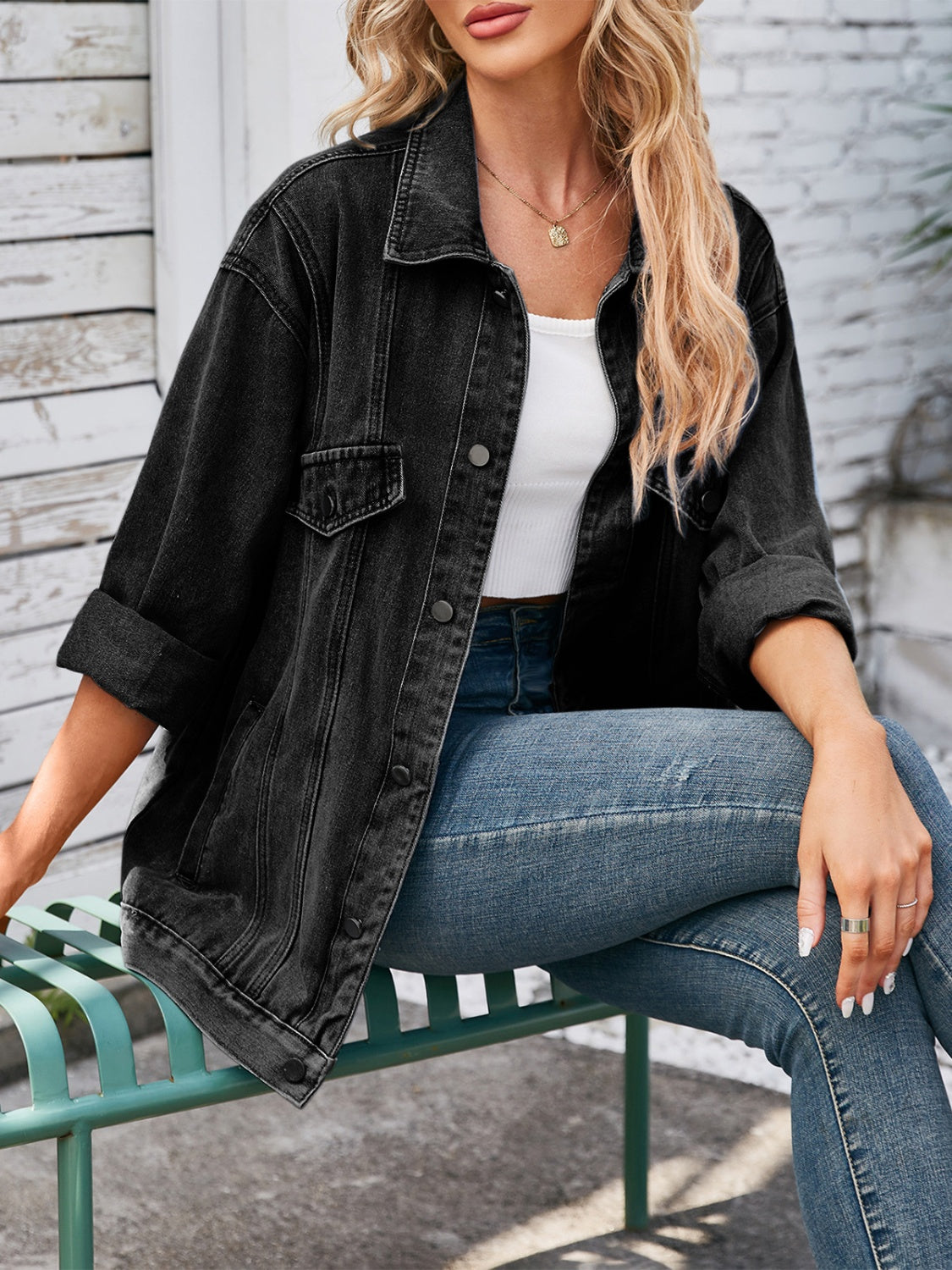 Button Up Long Sleeve Denim Jacket - Charming Charlie