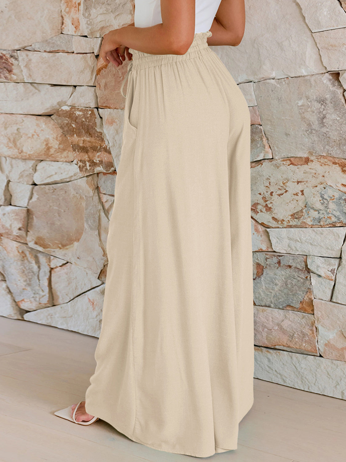 Drawstring Wide Leg Pants with Pockets - Charming Charlie