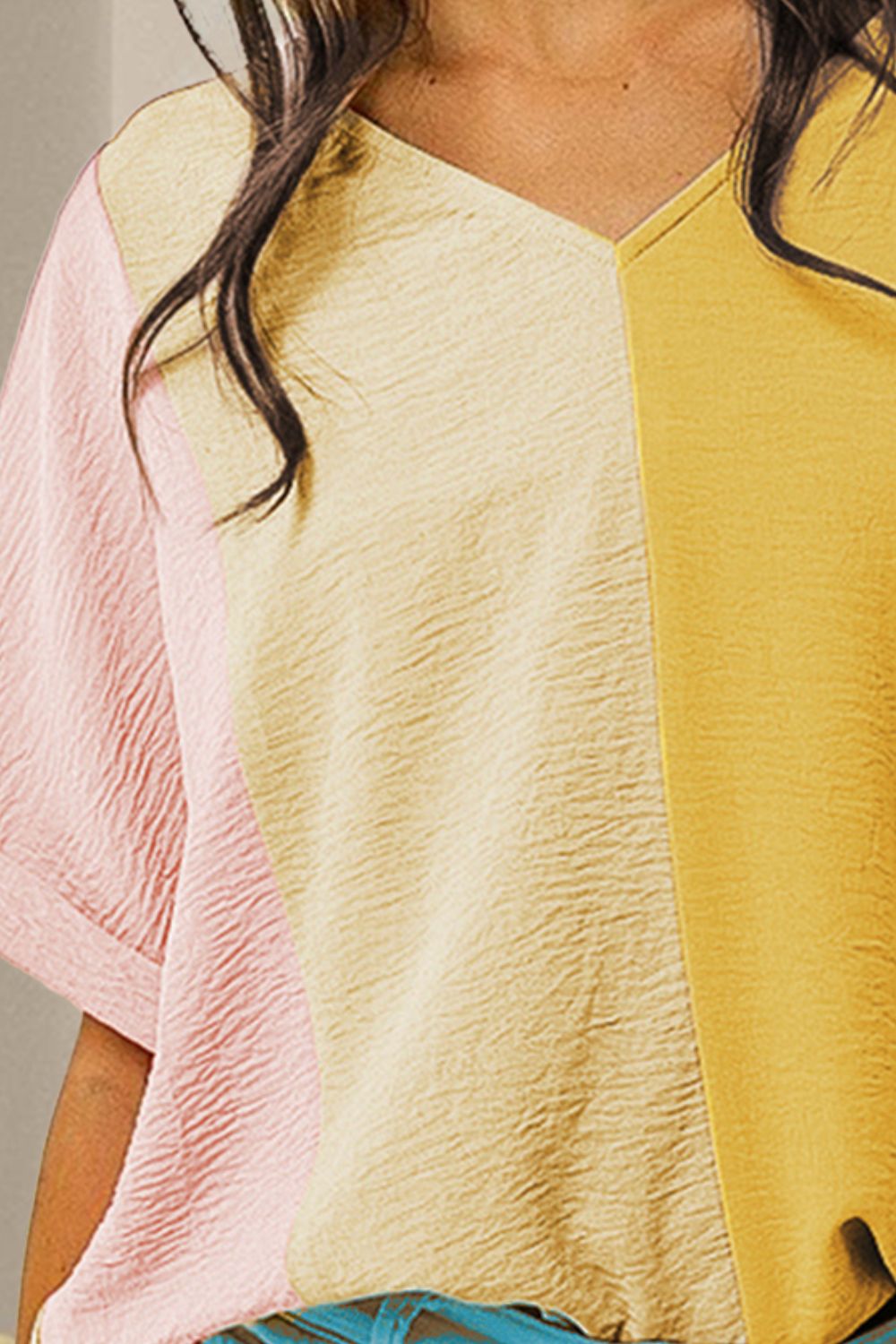 Color Block V-Neck Half Sleeve T-Shirt - Charming Charlie