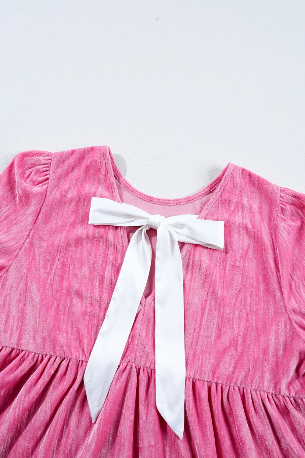 Tied Round Neck Flounce Sleeve Mini Dress - Charming Charlie