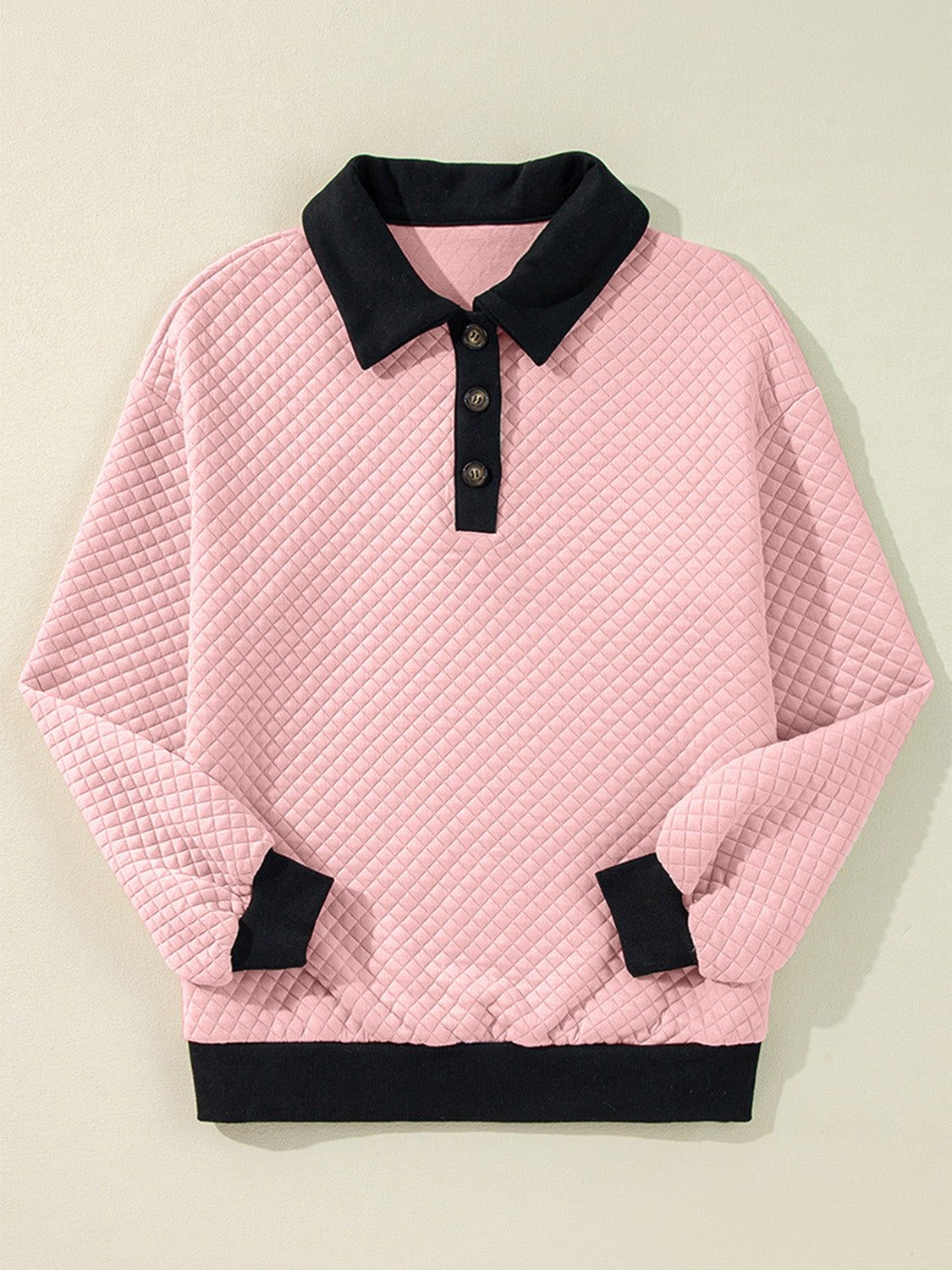 Texture Quarter Button Long Sleeve Sweatshirt - Charming Charlie