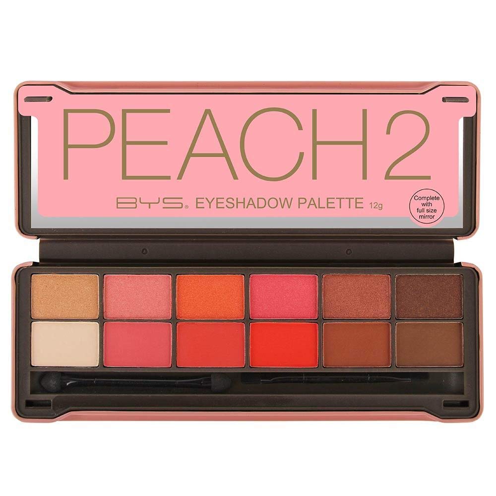 BYS Peach 2 Eyeshadow Palette Tin with Mirror Applicator 12 Matte & Metallic Shades - Charming Charlie