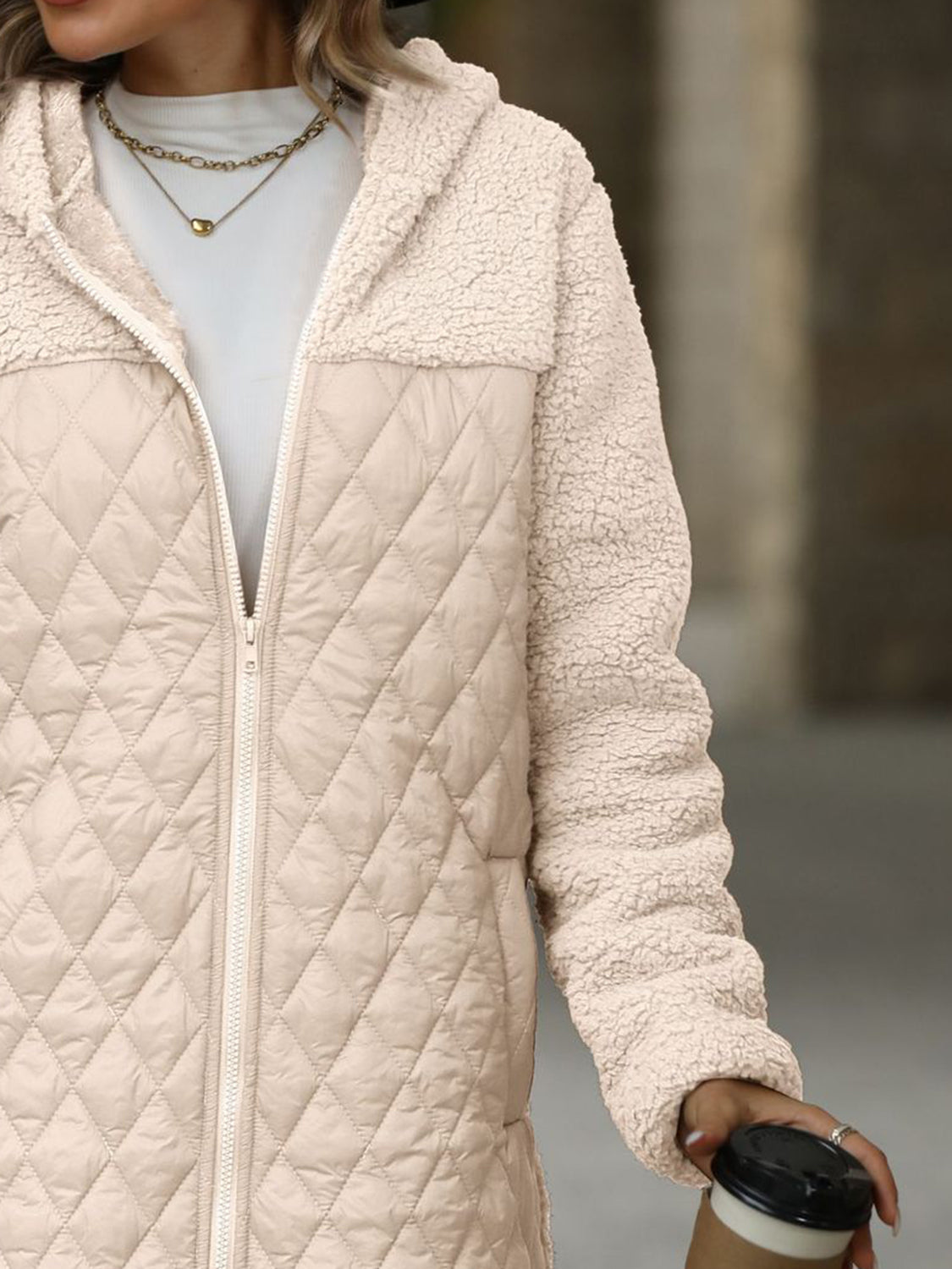 Texture Zip Up Long Sleeve Hooded Coat - Charming Charlie
