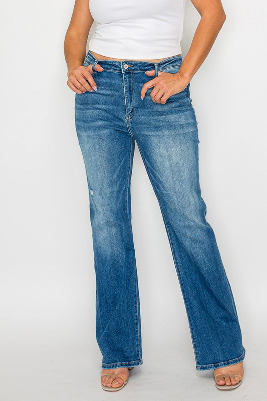 bytos Full Size Distressed High Rise Jeans with Pockets - Charming Charlie