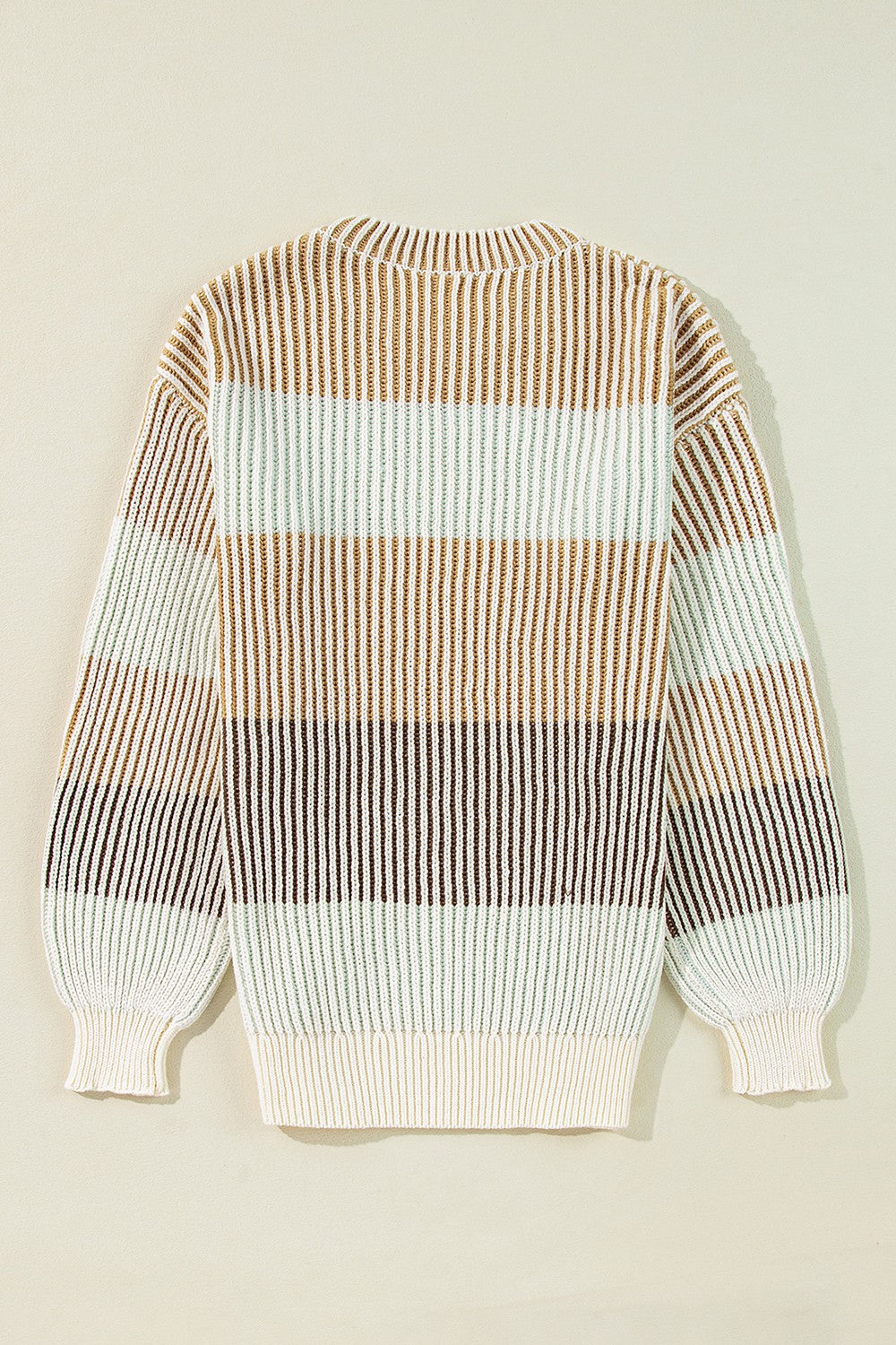 Striped Color Block Round Neck Long Sleeve Sweater - Charming Charlie