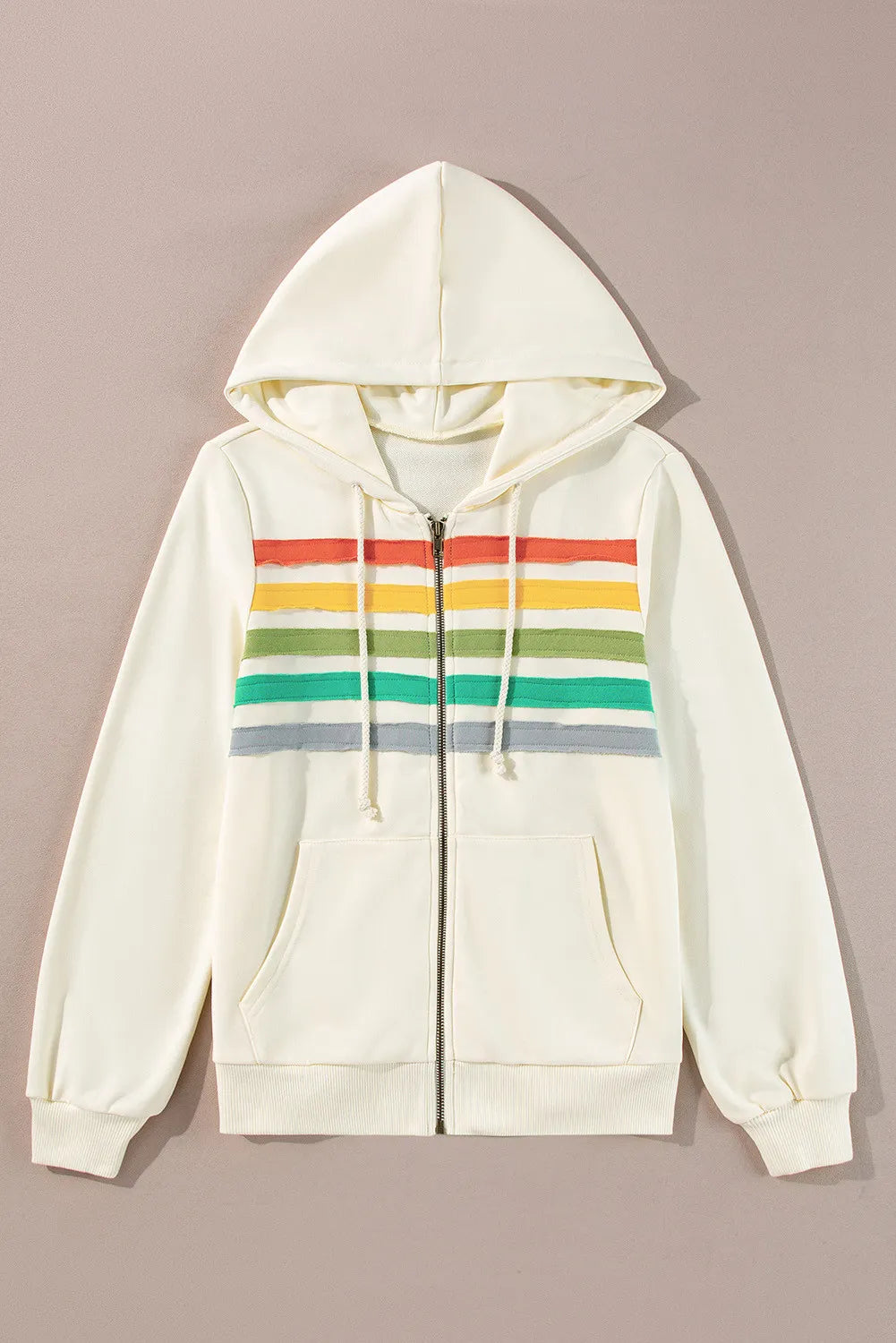 Drawstring Contrast Zip Up Long Sleeve Hoodie - Charming Charlie