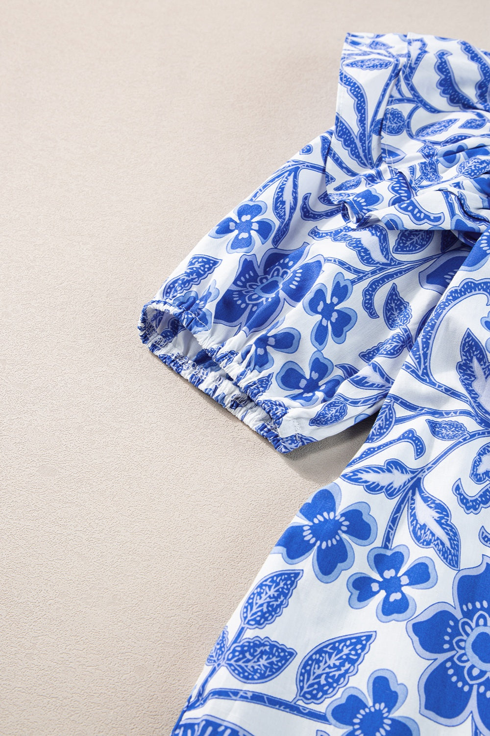 Printed Notched Half Sleeve Blouse - Charming Charlie