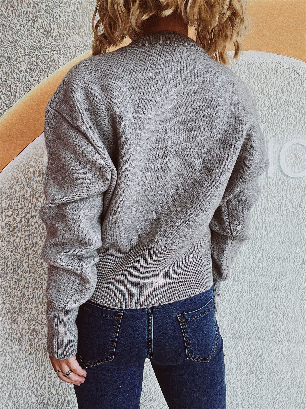 Round Neck Half Zip Long Sleeve Sweater - Charming Charlie