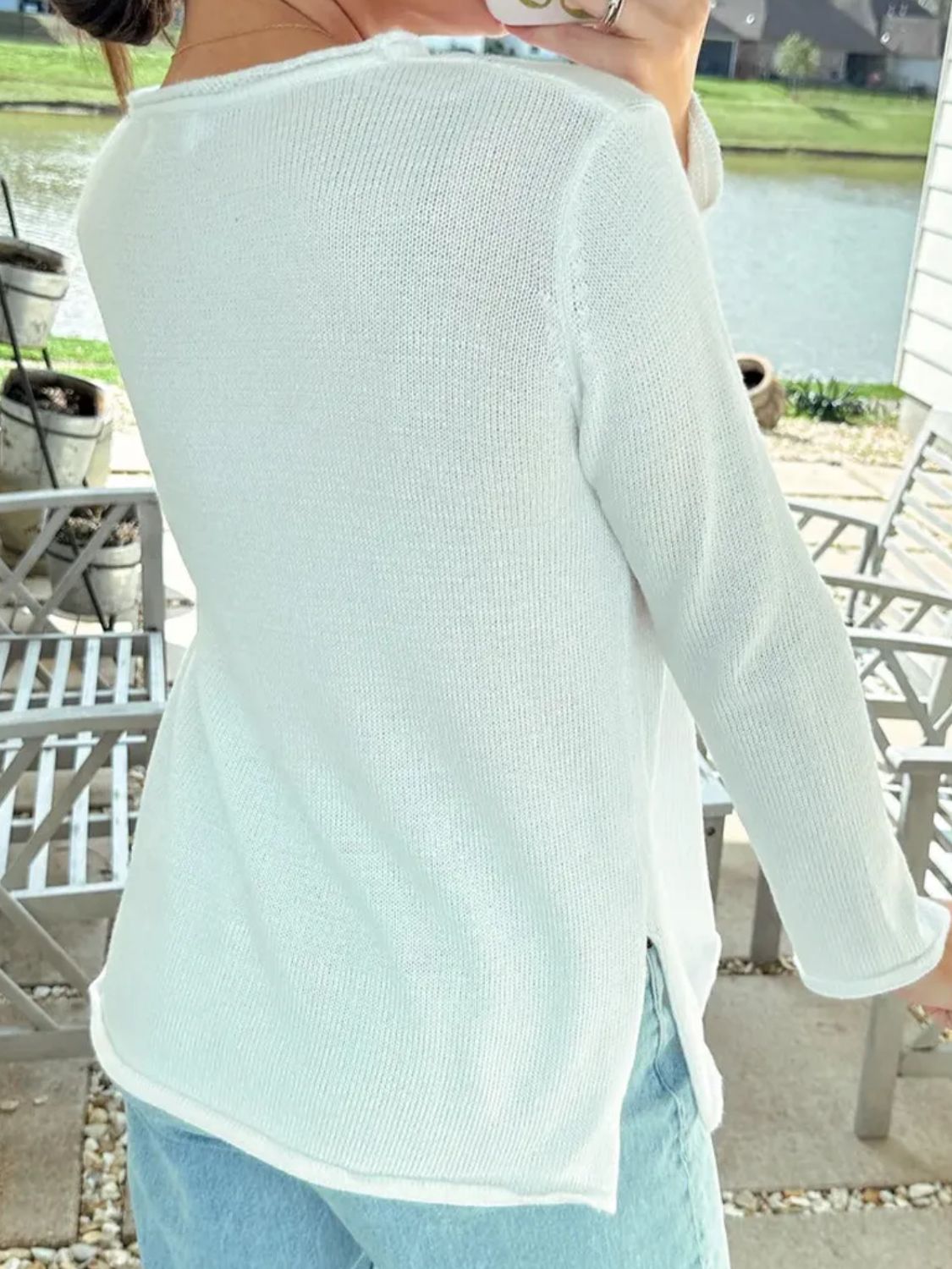 Letter Graphic Round Neck Long Sleeve Sweater - Charming Charlie