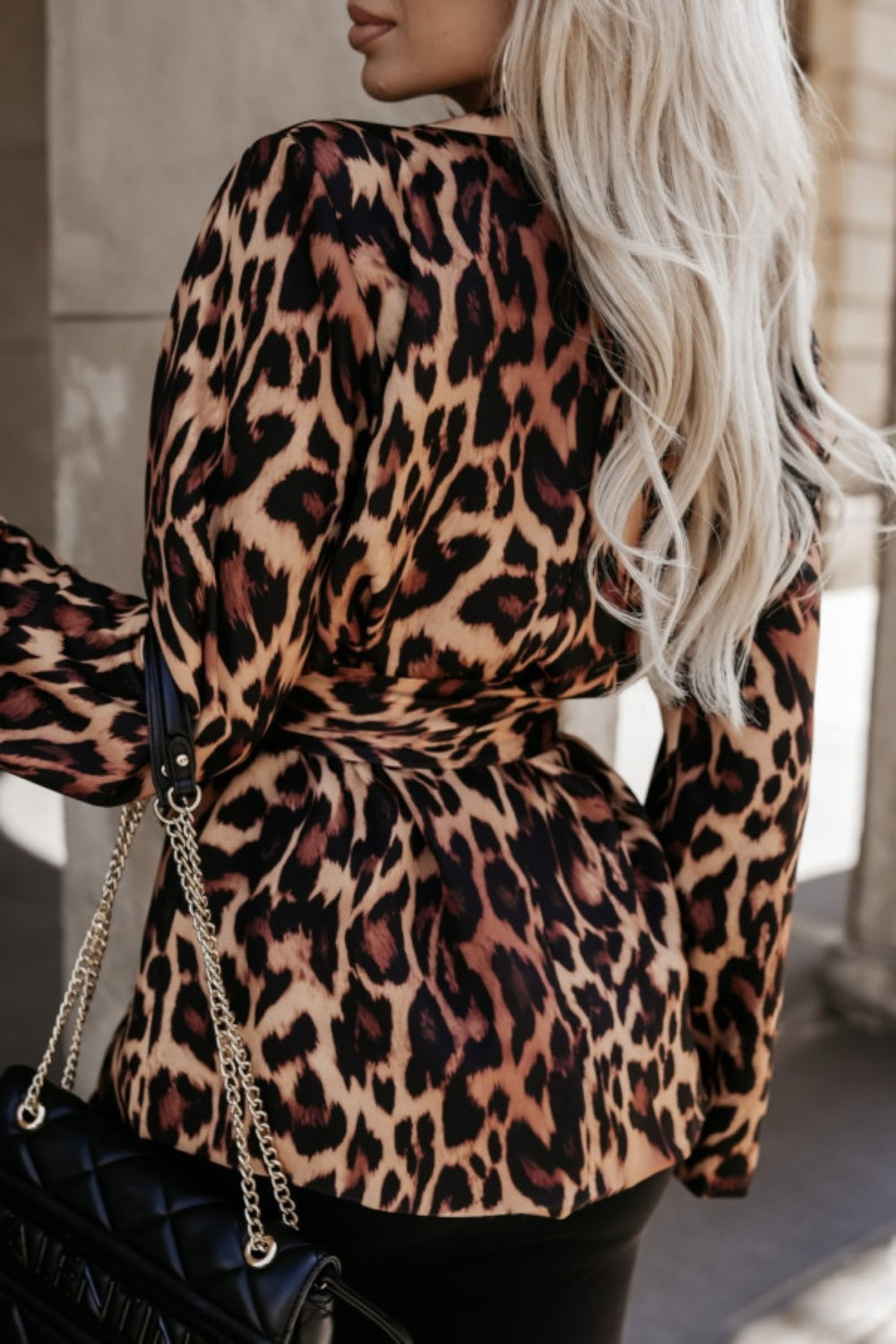 Tied Printed Collared Neck Long Sleeve Jacket - Charming Charlie