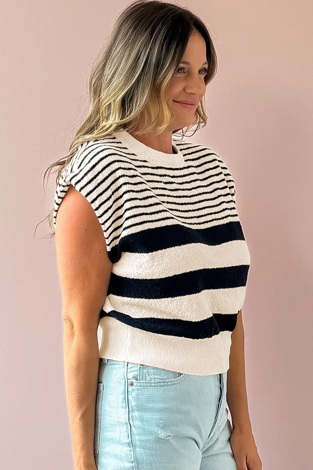 Striped Round Neck Sweater Vest - Charming Charlie