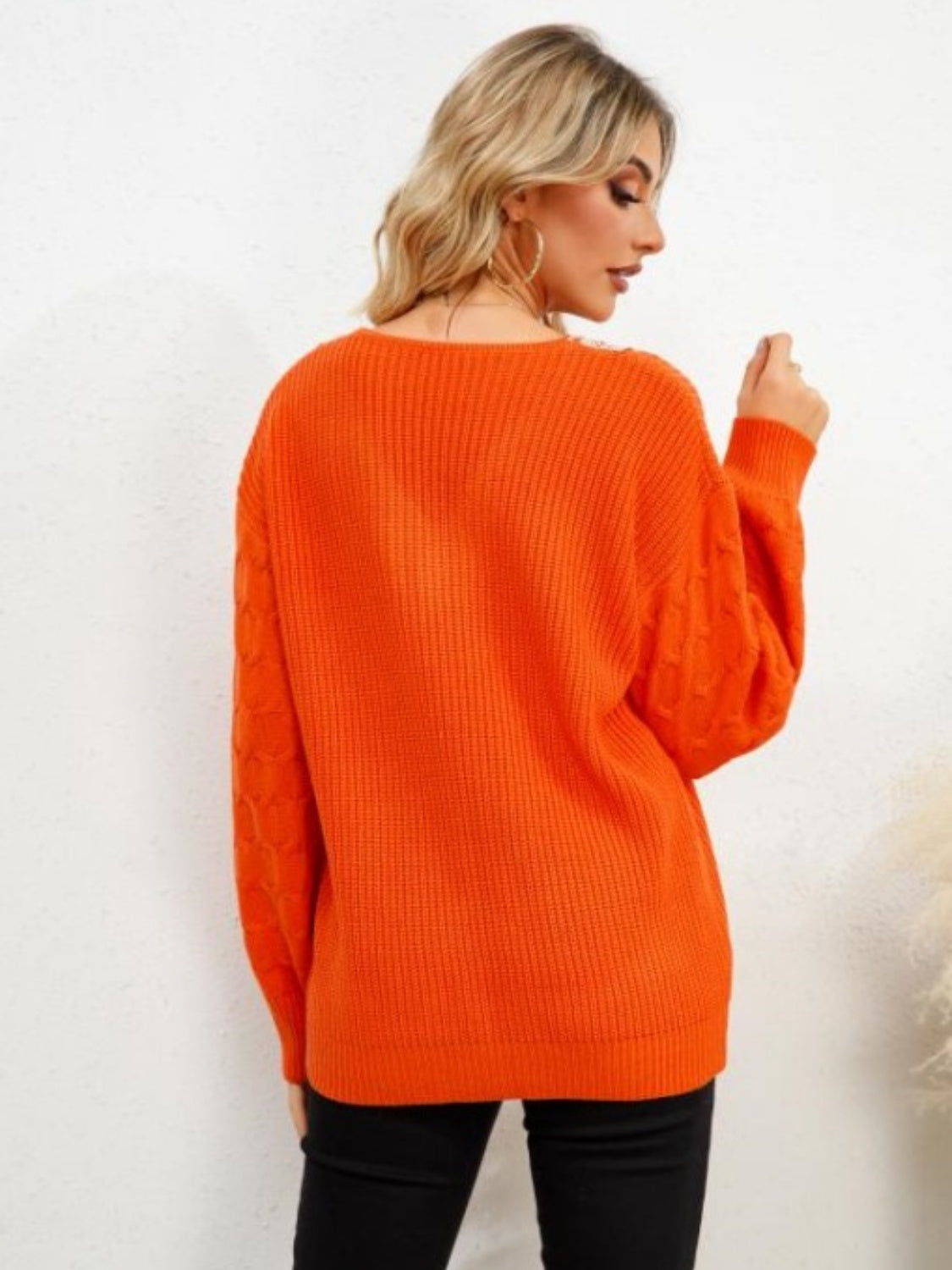 V-Neck Dropped Shoulder Long Sleeve Sweater - Charming Charlie