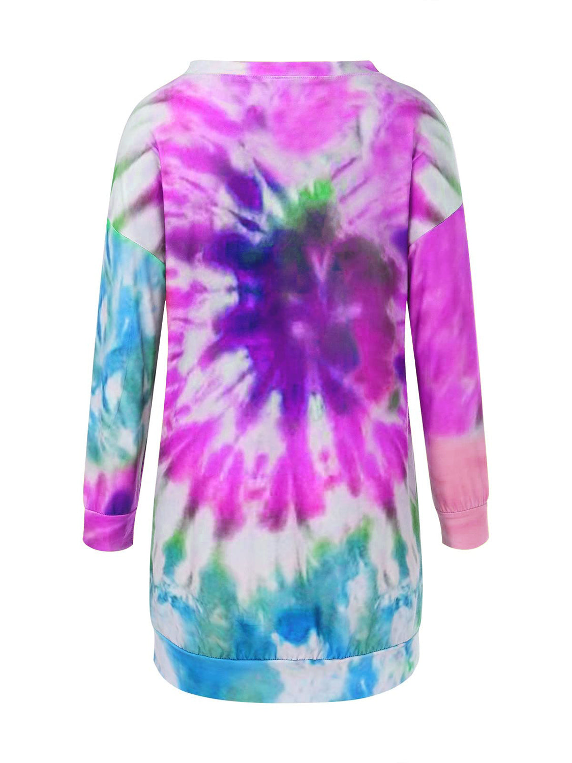 Full Size Tie-Dye Round Neck Long Sleeve Dress - Charming Charlie