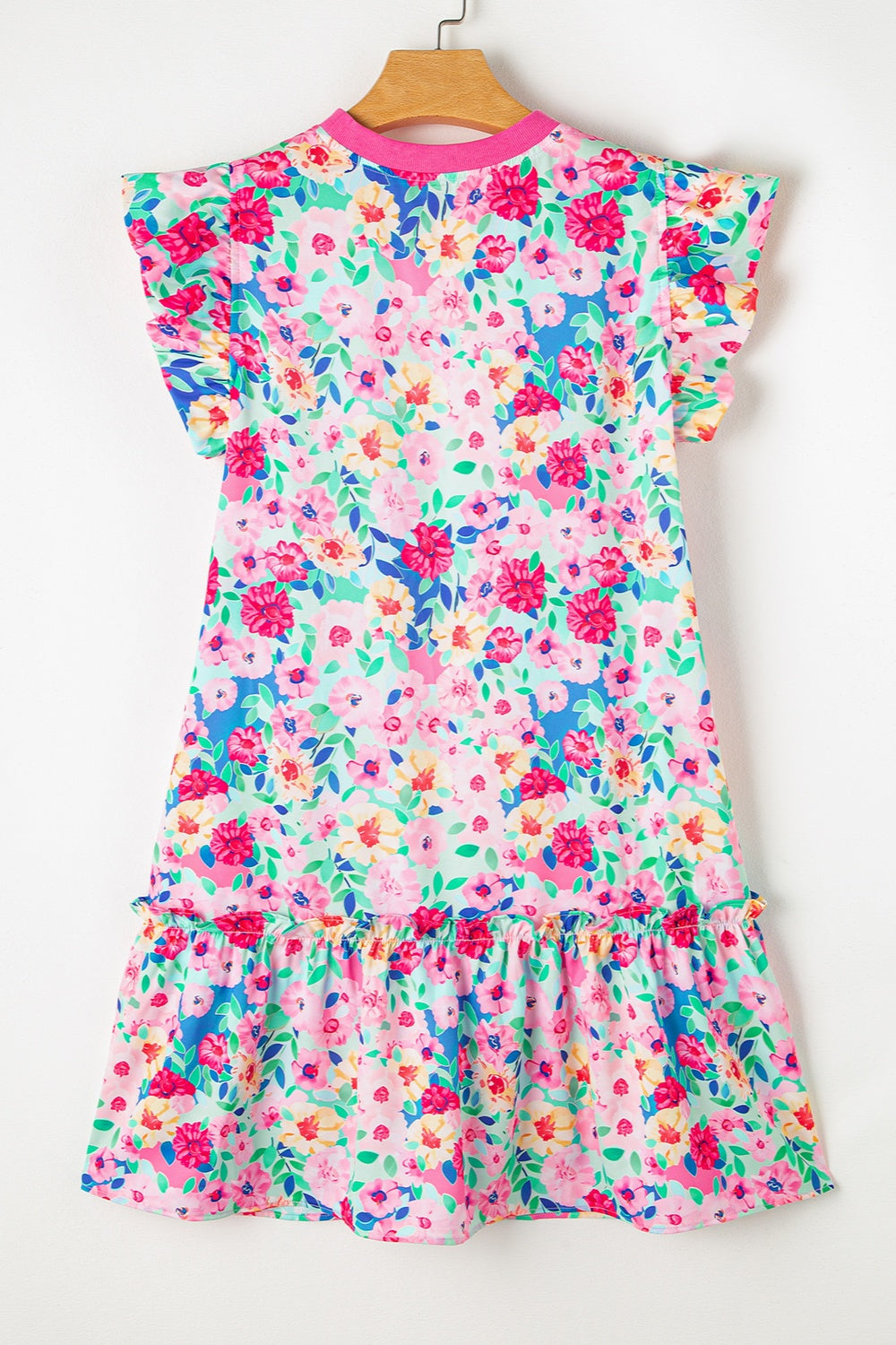 Ruffled Printed Round Neck Cap Sleeve Mini Dress - Charming Charlie