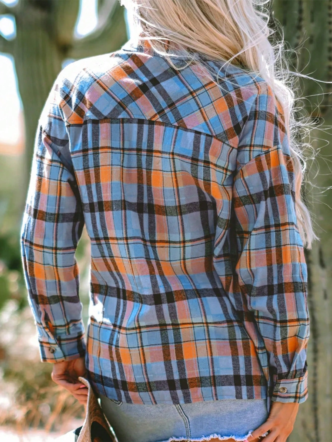 Plaid Collared Neck Long Sleeve Shirt - Charming Charlie