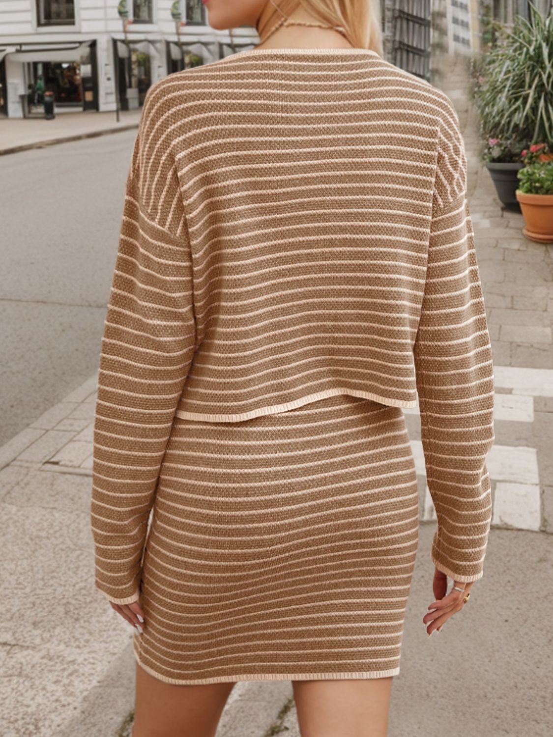 Striped Long Sleeve Top and Skirt Set - Charming Charlie