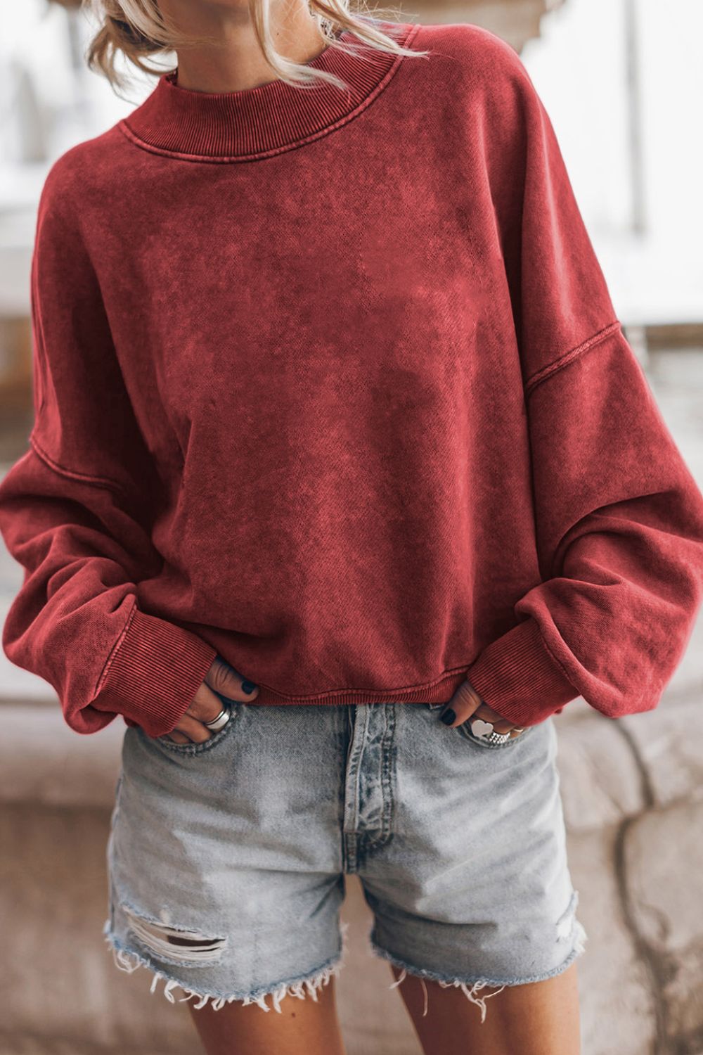Mock Neck Dropped Shoulder Sweatshirt - Charming Charlie