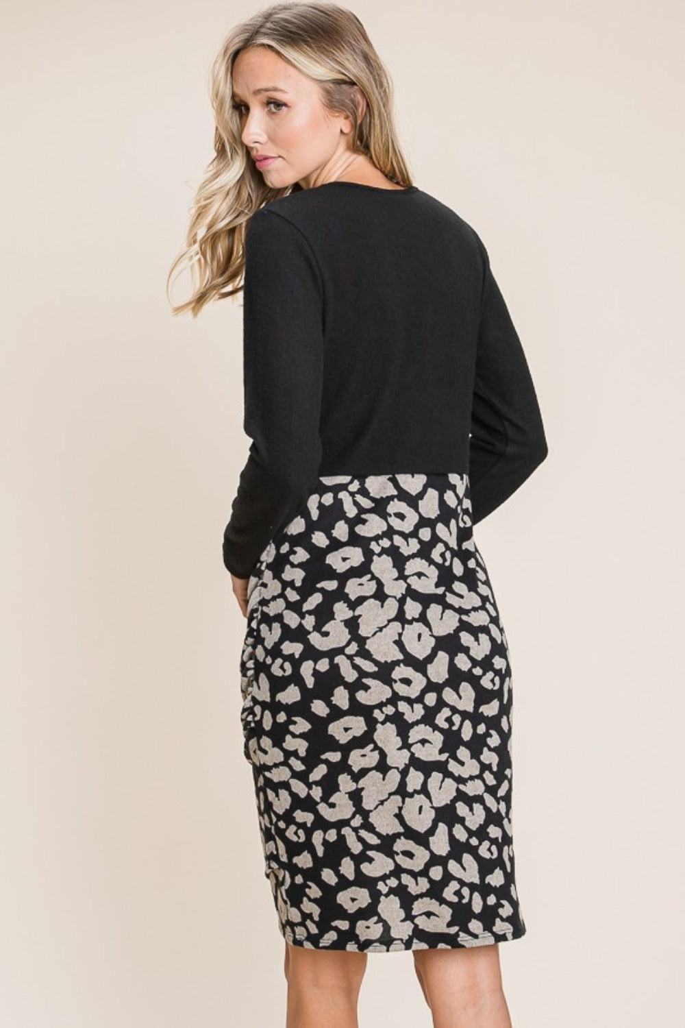 BOMBOM Leopard Color Block Knit Dress - Charming Charlie