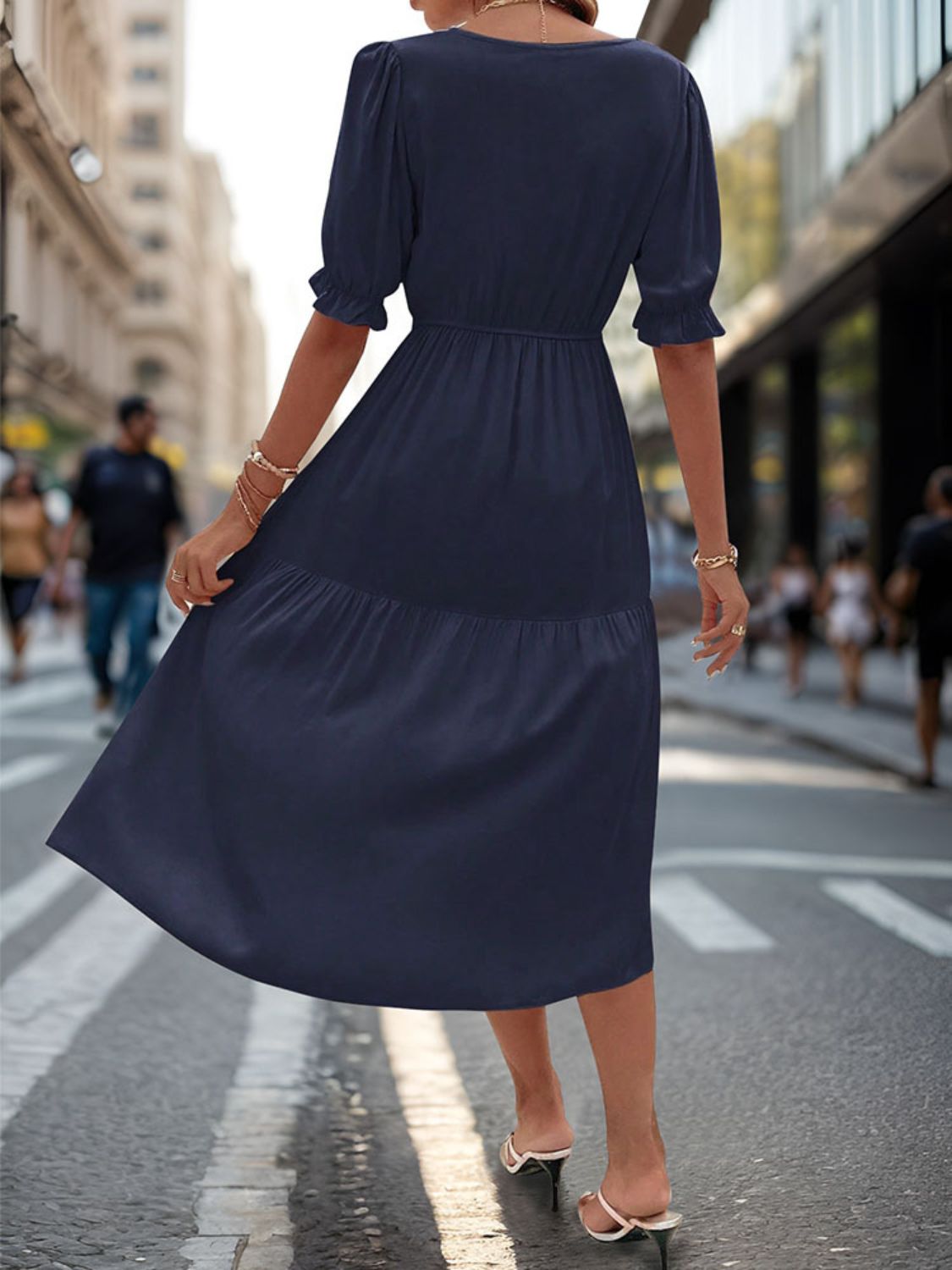 Ruched V-Neck Half Sleeve Midi Dress - Charming Charlie