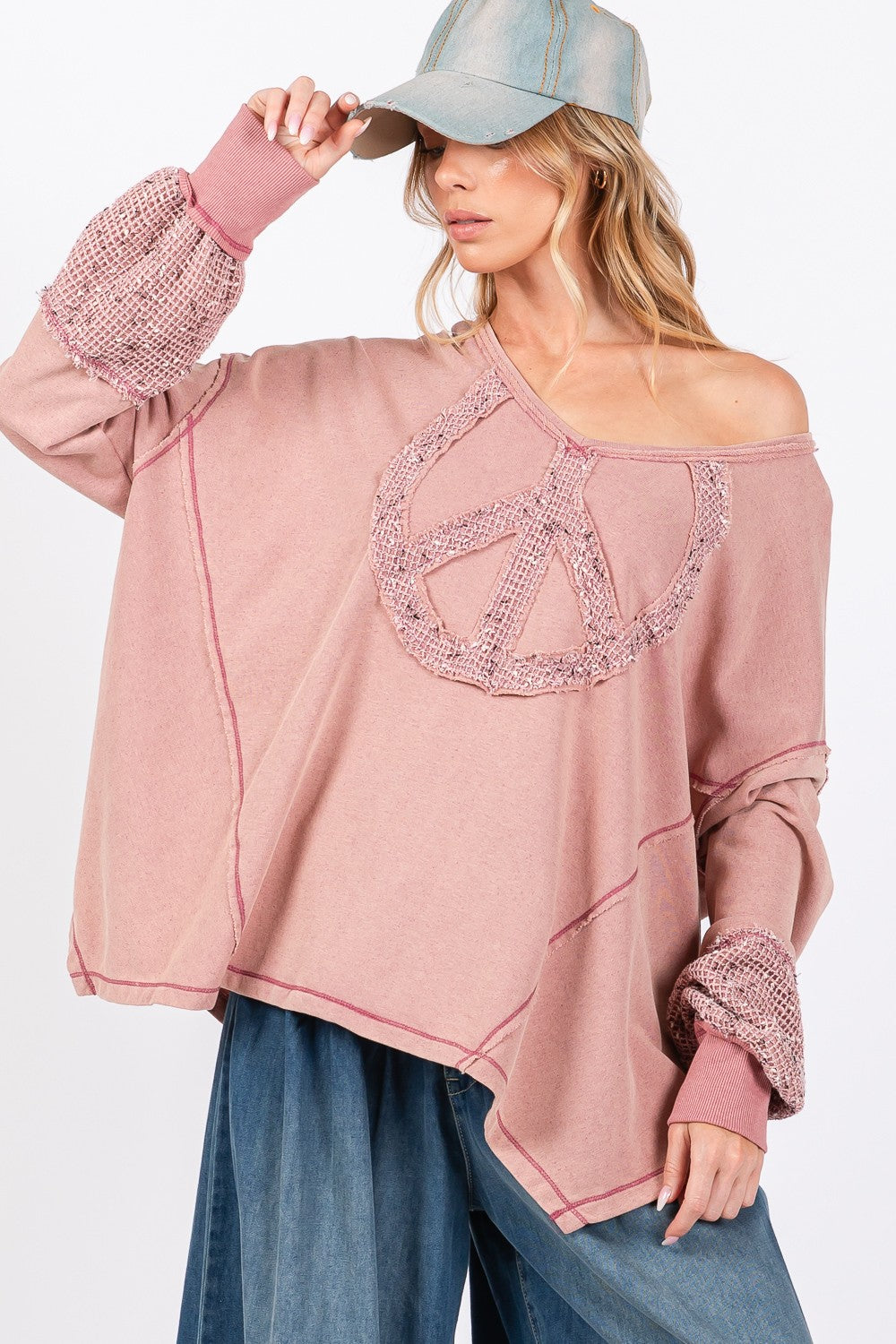 SAGE + FIG Peace Sign Mineral Wash Terry Top - Charming Charlie