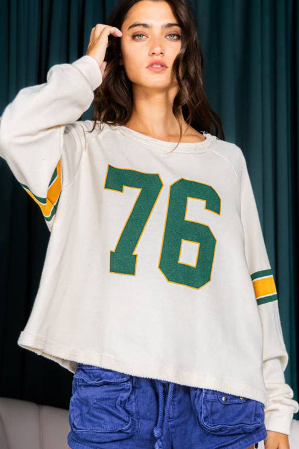 Number 76 Round Neck Long Sleeve Top - Charming Charlie