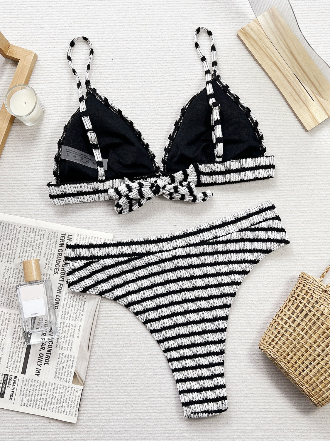 Striped V-Neck Two-Piece Swim Set - Charming Charlie