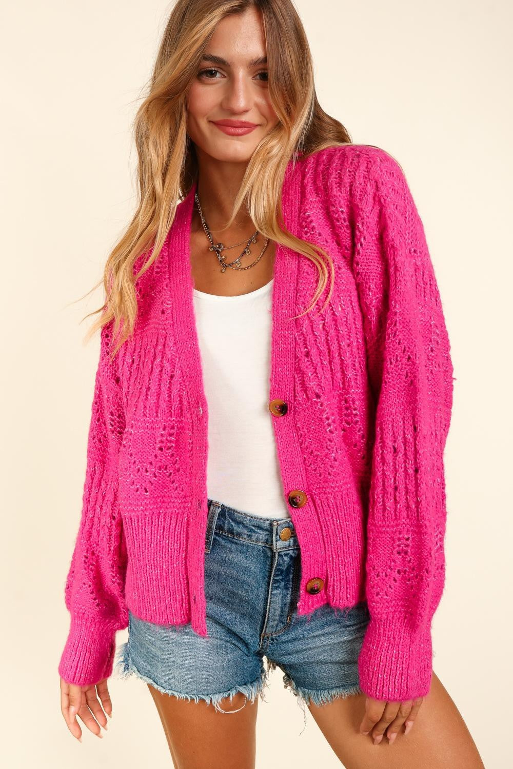 Haptics Full Size Button Down Crop Long Sleeve Cardigan - Charming Charlie