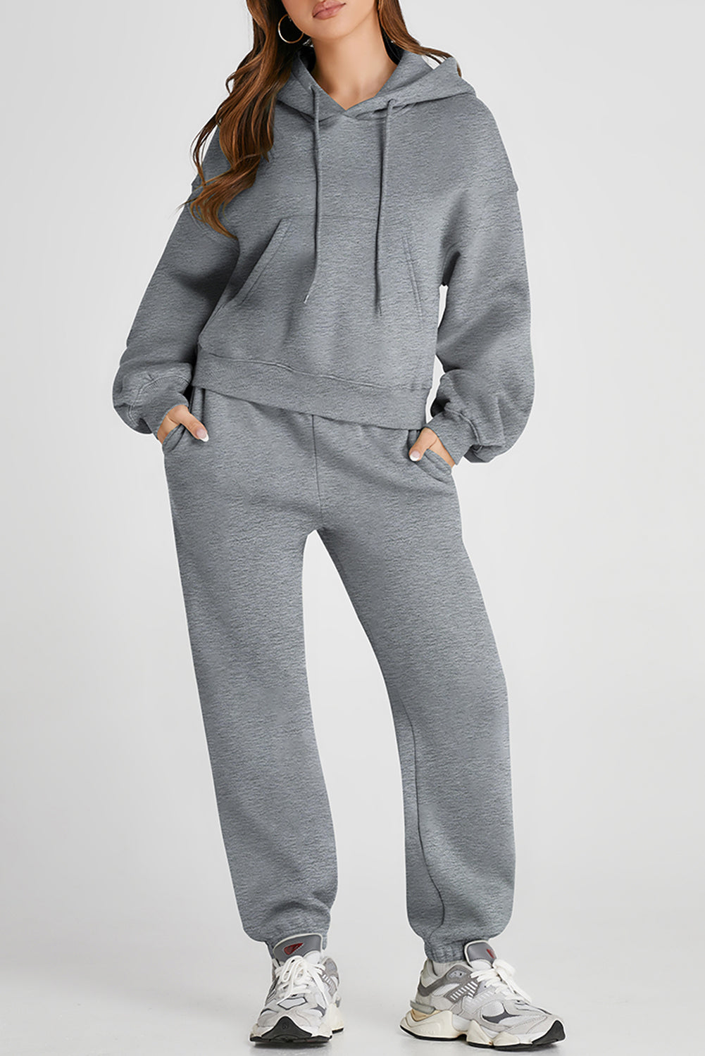 Dropped Shoulder Hooded Top and Pants Active Set - Charming Charlie