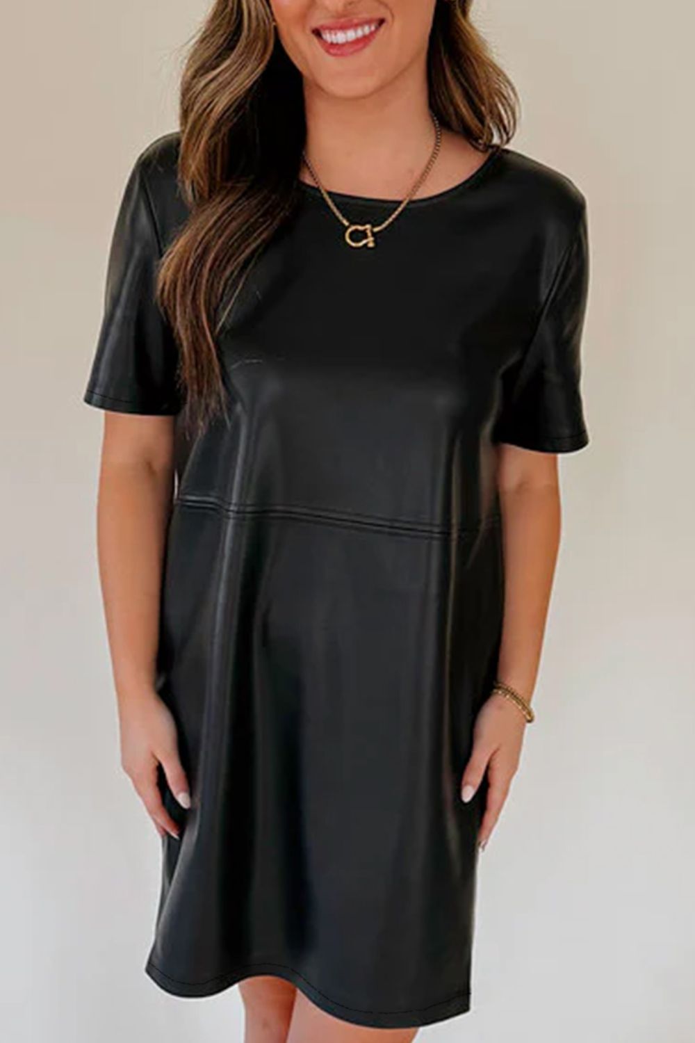 Round Neck Short Sleeve Mini Dress - Charming Charlie