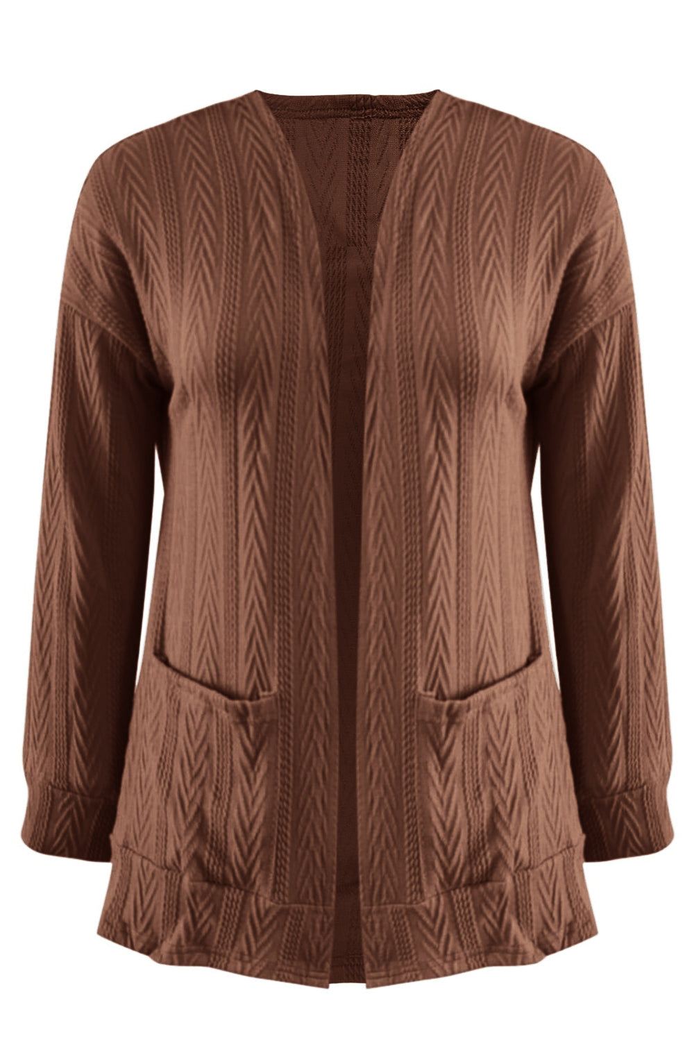 Full Size Textured Open Front Long Sleeve Cardigan - Charming Charlie
