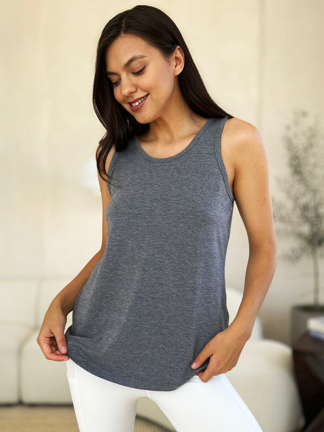 Basic Bae Full Size Round Neck Curved Hem Tank - Charming Charlie