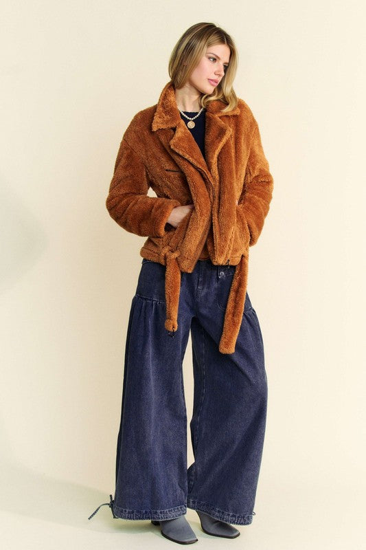 Davi & Dani Fuzzy Zip Up Collared Neck Jacket - Charming Charlie