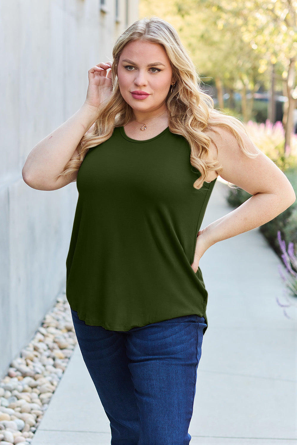 Basic Bae Full Size Round Neck Curved Hem Tank - Charming Charlie