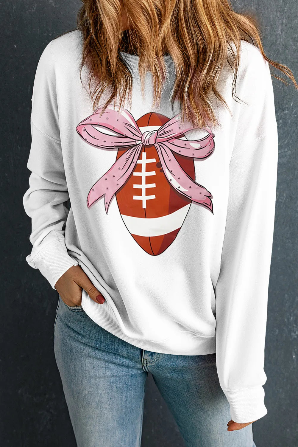 Football Round Neck Long Sleeve Sweatshirt - Charming Charlie