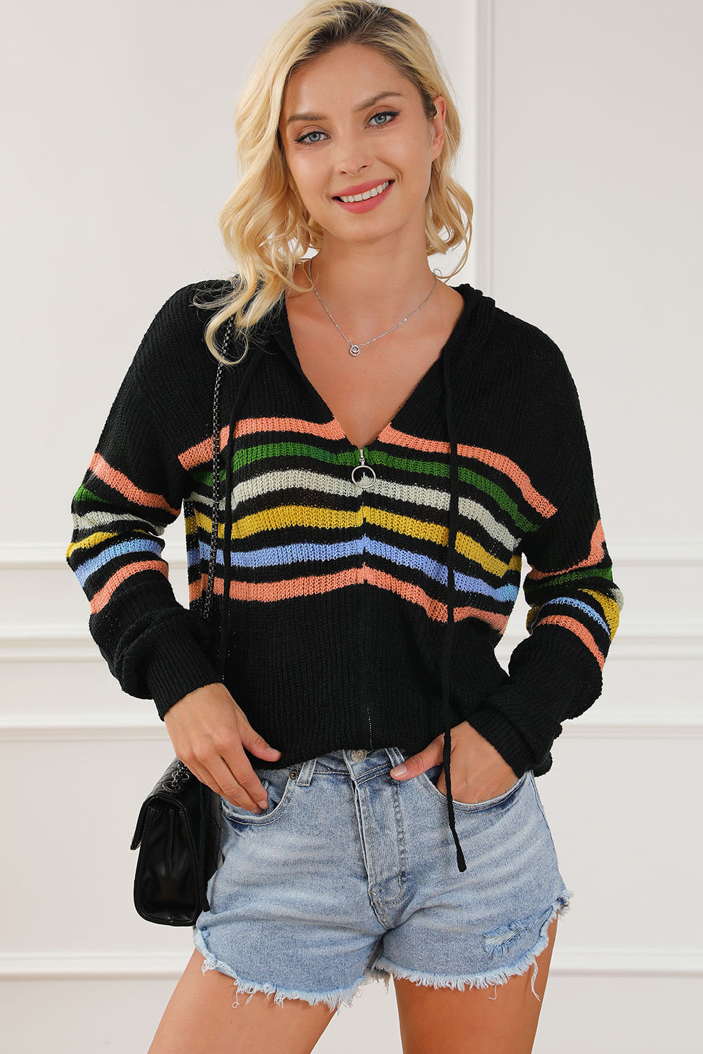 Striped Zip Up Hooded Sweater Cardigan - Charming Charlie